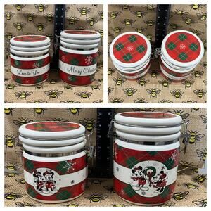 Set of 2: Disney Christmas Mickey & Minnie Mouse Canisters, Christmas Plaid